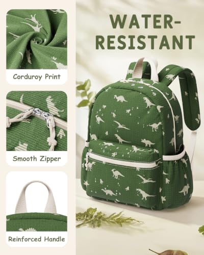 Image of Corduroy Kids Backpack for Boys Girls Ages 5-8 | 15 Inch Water-Resistant Lightweight School Bookbag for kindergarten and Elementary, 1st-3rd grade(Large,Green Dinosaur)