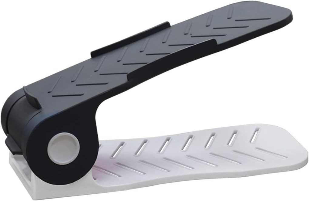 Aditya polymersPlastic Adjustable Height Shoe Organizer Shelf, Home Improvement and Household Utility Plastic Product by ADITYA POLYMERS, Set of 6 Pcs (Black)