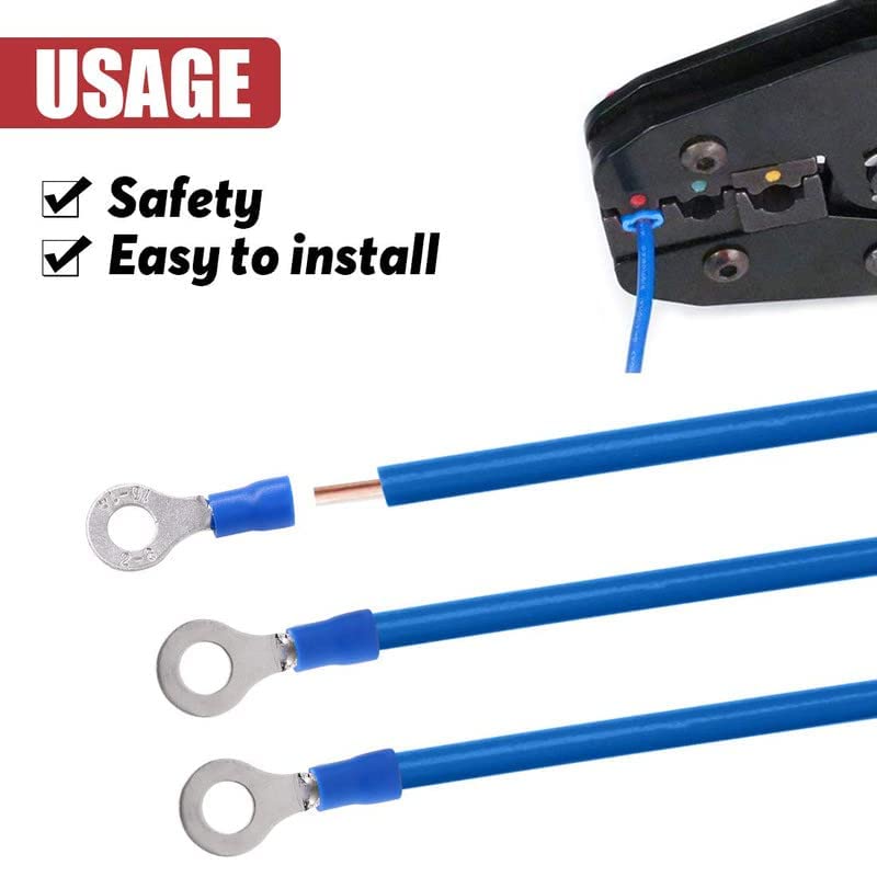 ESPtronics 50 Pcs Ring Type Wire Crimp Connectors 16-14AWG Insulated Terminals Ring Electrical Wire RV2-4 Terminal Block Wire Connector 2