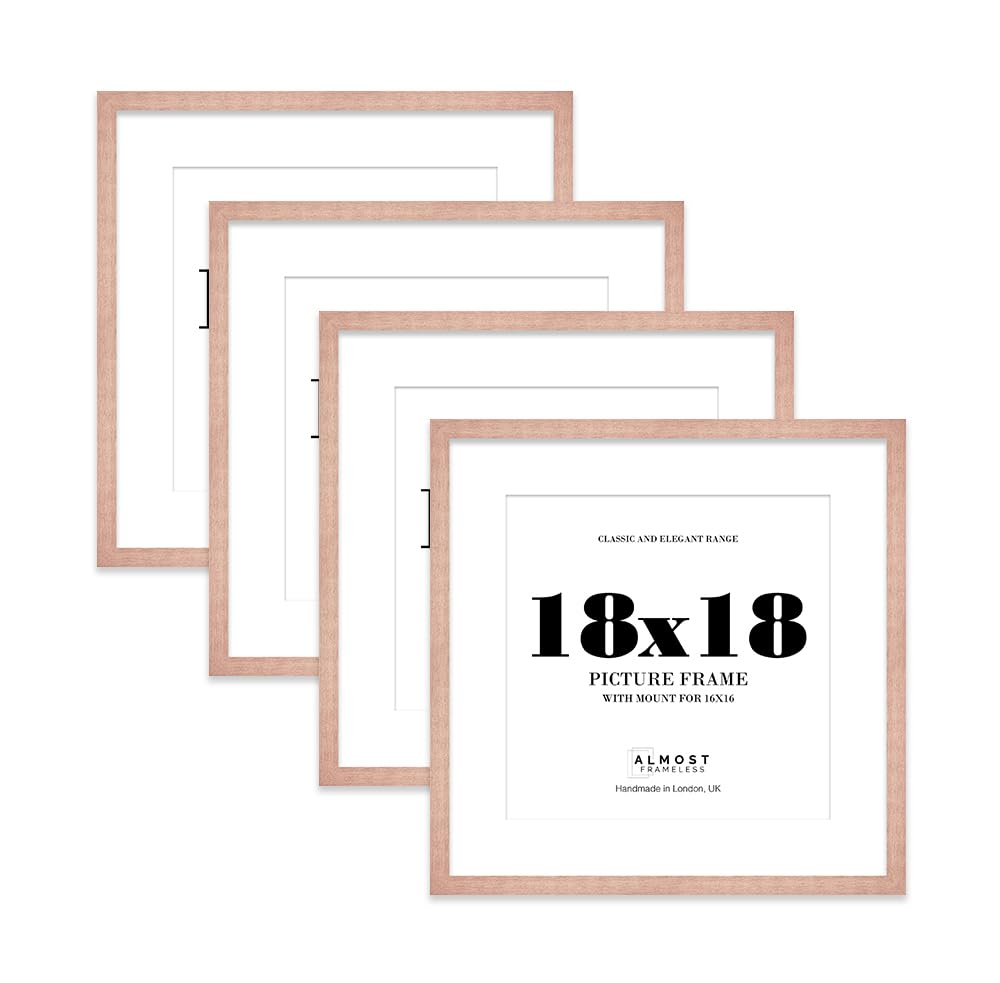18x18 Bronze Picture Frame with Mount for 16x16 Photos, Prints - Modern Square Wall Frame, Set of 4