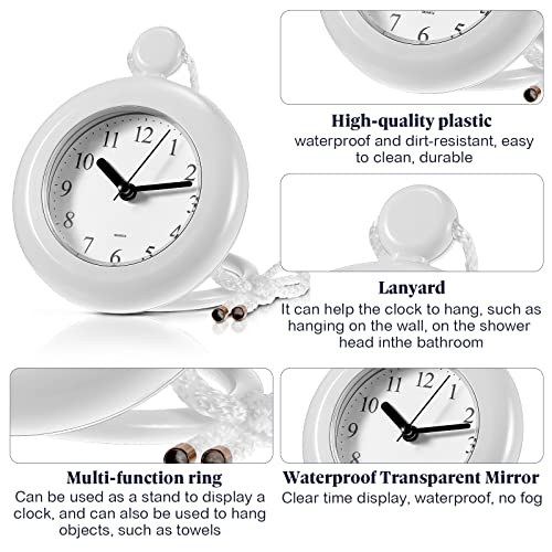 Bathroom Hanging Clock White Shower Wall Clock Water Resistant Clock Rope Hanging Waterproof Clock Small Digital Clock Bathroom With Easy Reading Clock Face For Bathroom Pool Supplies #TOP2