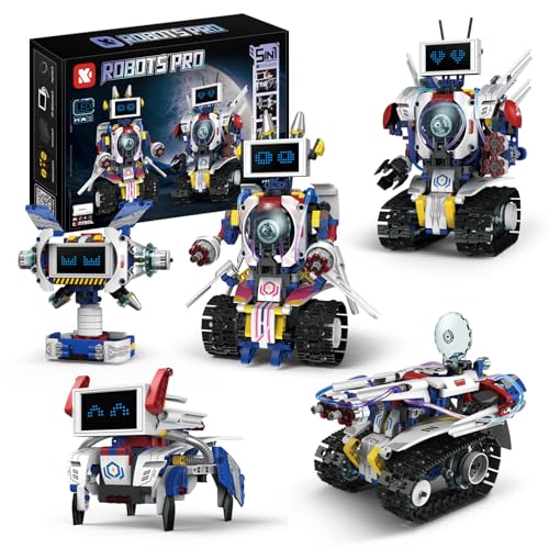 Robôs Blocos de Montar Construção Brinquedos STEM Educacional Infantil 5 em1 Com Controle Remoto e Tela de Robô de Codificação de APP 603 Peças