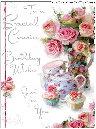 Jonny Javelin Cousin Birthday Card - Flowers & Cupcakes 7.25" x 5.5" Code V75