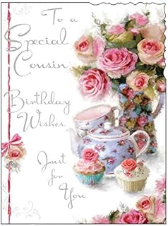Jonny Javelin Cousin Birthday Card - Flowers & Cupcakes 7.25" x 5.5" Code V75