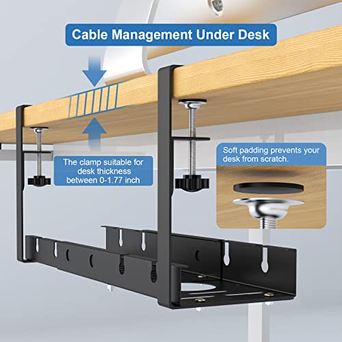 Under Desk Cable Management Tray, Aruqo Retractable Cord Organizer For Desk, No Drill Cable Tray Basket For Wire Management, Sturdy Metal Cable Management Under Desk With Clamp For Home Office #TOP5