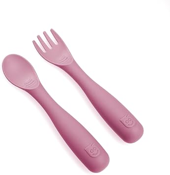 Talktools Bitsy Feeding Kids Essentials Plate Set Toddler Utensils, Spoon and Fork, Plate Lid, Perfect for Mealtime Strong Suction Toddler Plates with 4 Compartments Spoon/Fork-Bubblegum