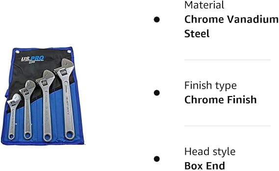 US PRO Tools 4pc Adjustable Wrench/Shifting Spanner Set 6'' 8'' 10'' 12'' Chrome Finish 2249