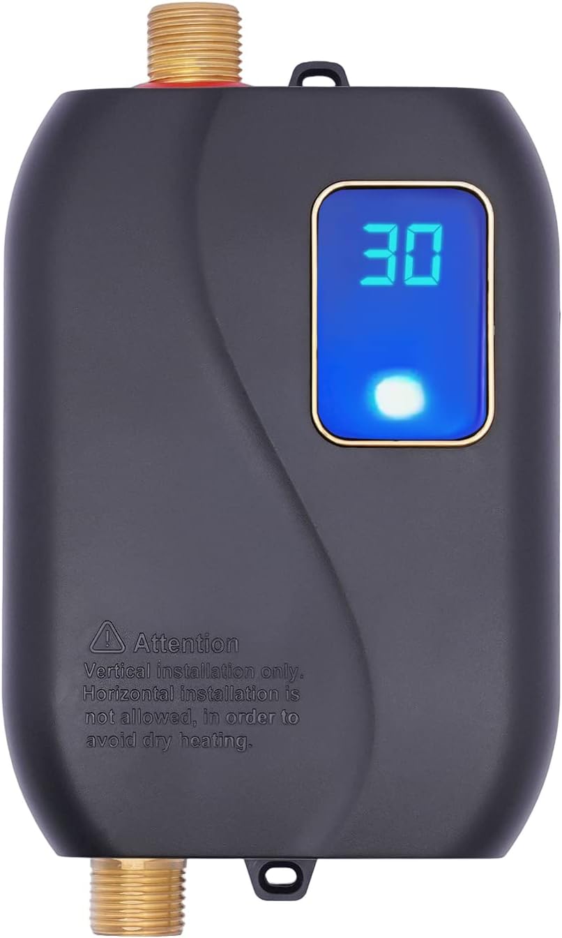 Electric Water Heater-110V Small Instant Hot Water Heater,Under Sink Plug in Tankless Water Heater on Demand with LCD Digital Display for Kitchen Sink Faucet (Black)