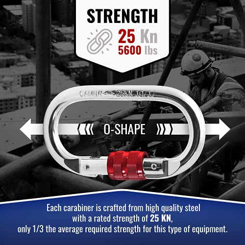 25Kn Climbing Carabiner Clip - Heavy Duty O-Shape Steel Locking Caribeaner - Uiaa / Ce Certified Rock Climbing Gear - Strong Large Locking Oval Caribeener For Mountain Climbing #TOP2