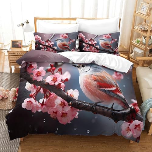 Parure de lit microfibre 3D oiseau printanier housse couette douce zip - 3