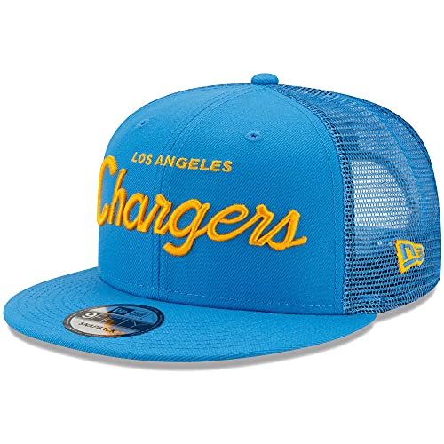 New Era Men's Powder Blue Los Angeles Chargers Script Trucker 9FIFTY Snapback Hat