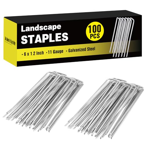 Image of HongWay 100 Pack Landscape Staples, 6 Inch Garden Stakes Galvanized Steel