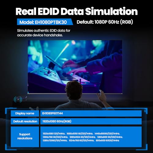 EVanlak HDMI Passthrough EDID Emulator Adapter - Dummy Plug Virtual Monitor Headless Ghost Display Adapter, 1920x1080@60Hz to 144Hz, 1 Pack by EVanlak - Image 5
