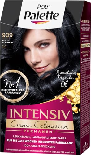 Foto von Palette Intensiv Creme Coloration 1-1/909 Blauschwarz Stufe 3 (3 x 115 ml), Permanente Haarfarbe für bis zu 8 Wochen intensiven Farbglanz & 100 % Grauabdeckung