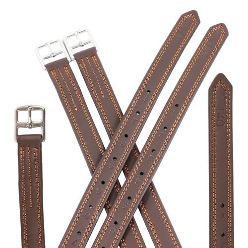 ZZYZG Stirrup Leathers for English Saddles, 2 Pack Equestrian Riding Stirrup Straps with Stainless Steel Buckle & Sturdy Nylon Core, Horse Riding Gear for Daily Riding/Schooling/Showing (Brown, 54)