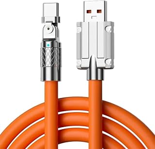 Treziya 120W USB to Type C Fast Charging Supports Cable, 180° Rotating USB C Charger, 6A Data Sync, LED Indicator for Android Phones (1M, Orange)