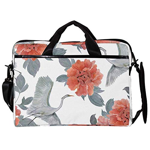 Bolso bandolera para portátil de 14 a 15.4 pulgadas con diseño de peonías chinas y garza volando