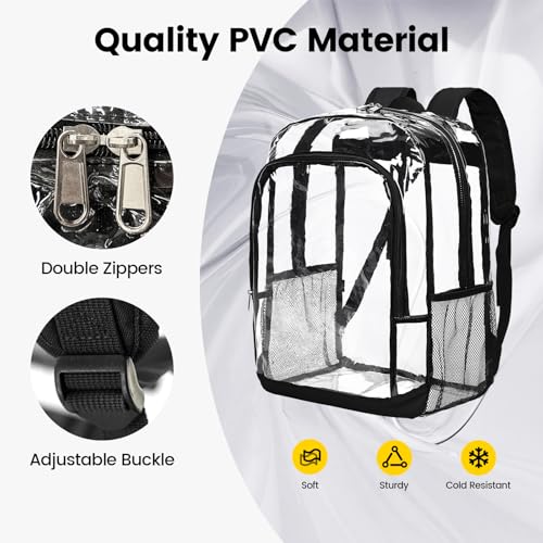Image of Vorspack Clear Backpack for School, 16 Inch Large Clear Bookbag - Black