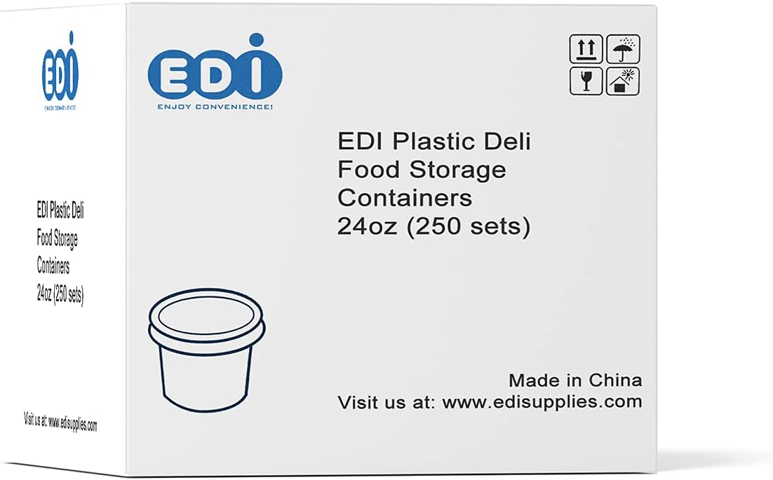 EDI[24 OZ, 250 Sets] Wholesale Plastic Deli Food Storage Containers with Airtight Lids | Microwave-, Freezer-, Dishwasher-Safe | BPA Free | Heavy-Duty | Meal Prep | Leakproof | Recyclable