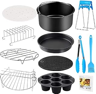 YINGRACE Air Fryer Accessories 7 Inch, 12PCS General Air Fryers Accessory Set Compatiable for Cosori 3.5L, Tower 4.3L, Ninja 3.8L Deep Basket Airfryer, Non-Stick BPA-Free Dishwash Safe
