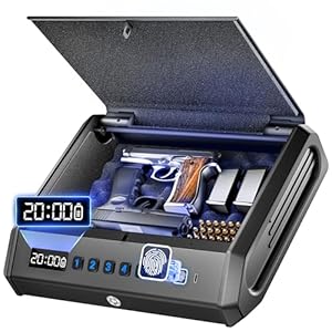 Large Gun Safe for 2-4 Pistols, Fingerprint Digital PIN Key Unlock with LCD Display & USB Port, 650 DPI Quick Access Biometric Handgun Safe, Hand Gun Lock Box for Home Drawer Car Bedside Nightstand