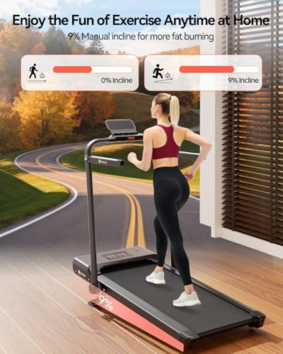 Image of DeerRun Walking Pad Treadmill with Incline and Handle Bar, 4-in-1 Foldable Under Desk Treadmills for Home Small or Office, 300 lbs Capacity 3.0 HP Folding Portable Walking Pad with APP