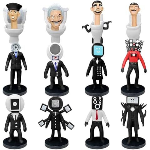 Skibidi Toilet Mini Figures Set, Skibidi Toilet Cupcake Toppers, 12 PCS Happy Birthday Cake Toppers, Cartoon Cake Set, PVC Figure Set Cover
