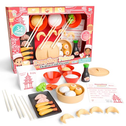 Lollipop Dumpling Palace Chinese Food Playset for Kids – 34-Piece Set for Toddlers 3+, Gourmet Play Kitchen with Realistic Food Items for Creative Play and Learning