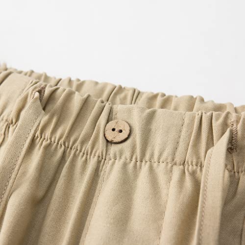 FANARCHER Men’s Cotton Linen Pants Drawstring Loose Beach Pants with Pockets4