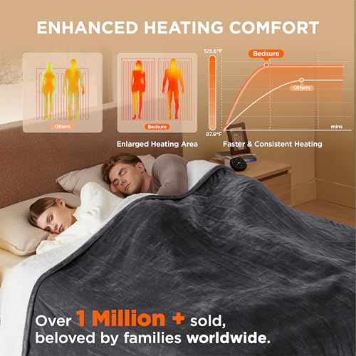 Image of Bedsure Electric Blanket Queen Size - Dual Control Heated Blanket Queen, Fast Heating with 10 Time Settings & 10 Heat Settings, Warm Gift for Grandma (84x90 inches, Dark Grey)