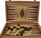 Manopoulos Olive Wood Backgammon Set - Olive Wood Chips - Hand Made