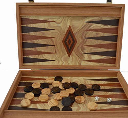 Manopoulos Olive Wood Backgammon Set - Olive Wood Chips - Hand Made
