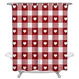 ZLDXDP Red Plaid Shower Curtain Home Bath Decorative Polyester Fabric Bathroom Curtain with Hooks (C