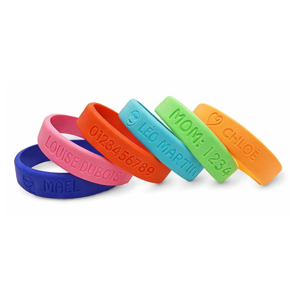 BIENMARQUER - Bracelet Identification SOS Personnalisable - Bracelet pour Enfant à Personnaliser avec un Prénom + Numéro de Téléphone - Bracelet de Sécurité pour éviter que votre enfant ne se perde