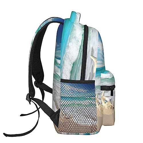 Sac à dos de voyage noir avec motif plage océanique en taille unique - 3