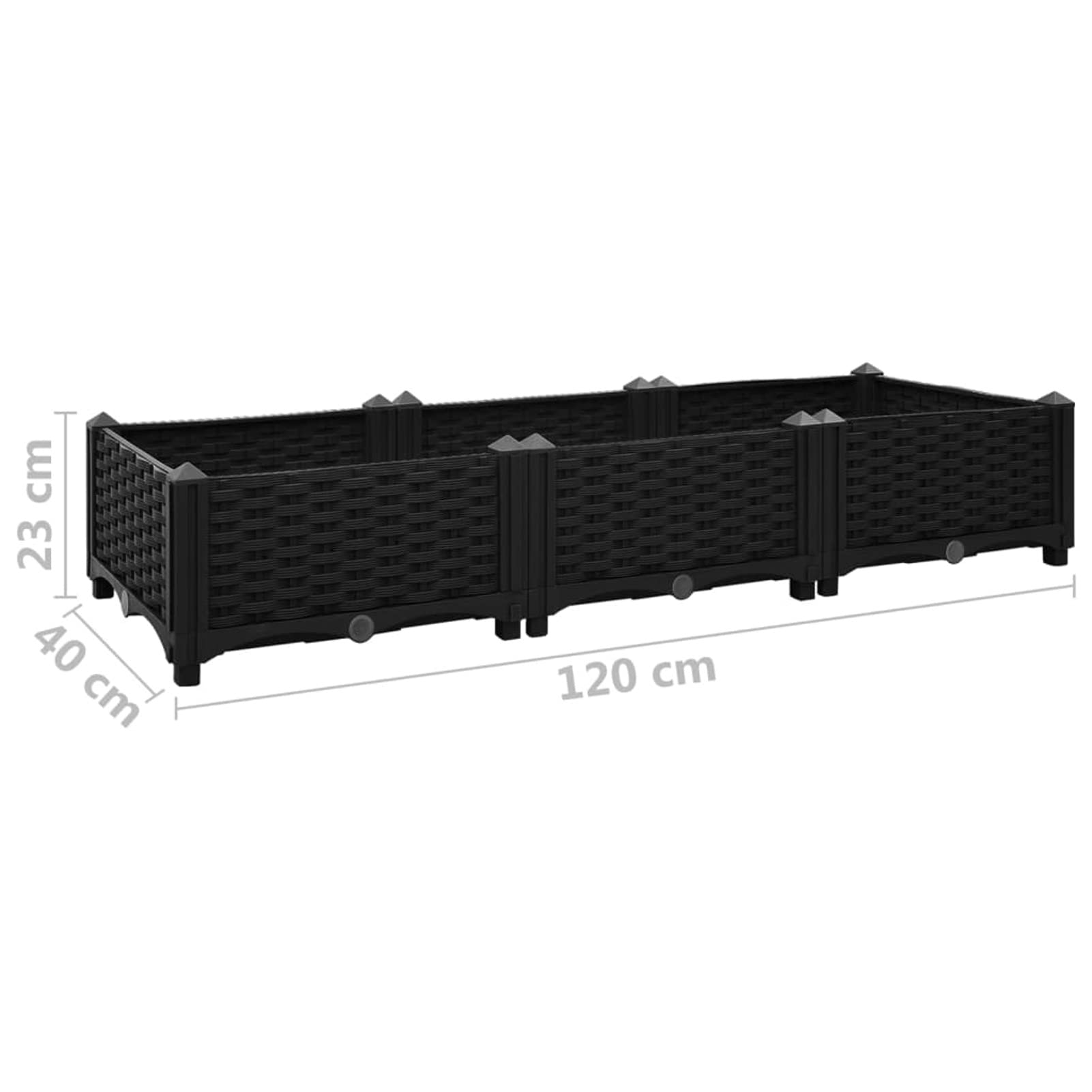 Bancal alto 120 x 40 x 23 cm para jardín, bancal alto, balcón, plantación, juego de bancal alto, jardín, polipropileno