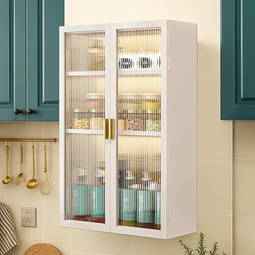 Image of MIORAH Kitchen Storage Cabinet | Modular Wall Mounted Kitchen Cabinet Organiser |3 Layer, Space Saving Carbon Steel Shelf, White, 40 cm, Pack of 1