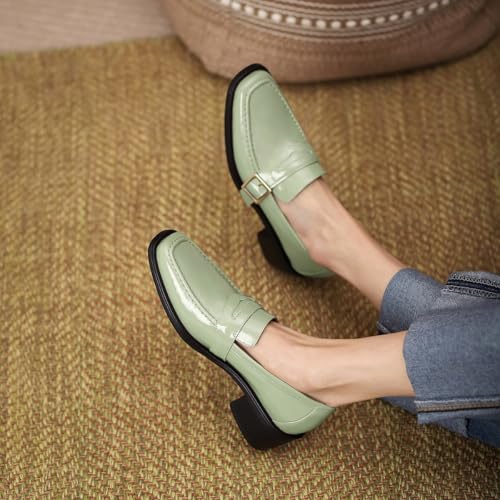 Image of MOOMMO Women Chunky Heel Penny Loafers Square Toe Buckle Slip On Comfort | Office Ladies Loafer Pumps 2 inch Stacked Block Heel Dress Loafers Oxfords Walking Dress Shoes Casual Size 4-11 M US