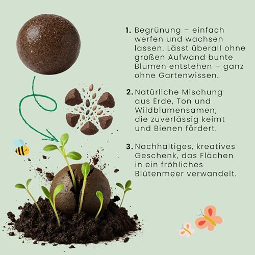 Danke Blumensamen als Gastgeschenk (10er Set Samenbomben) - Kleine Dankeschön Geschenke als Mitgebsel - Blumensamenmurmeln als Kleinigkeit für Kollegen, Kinder und Erwachsene