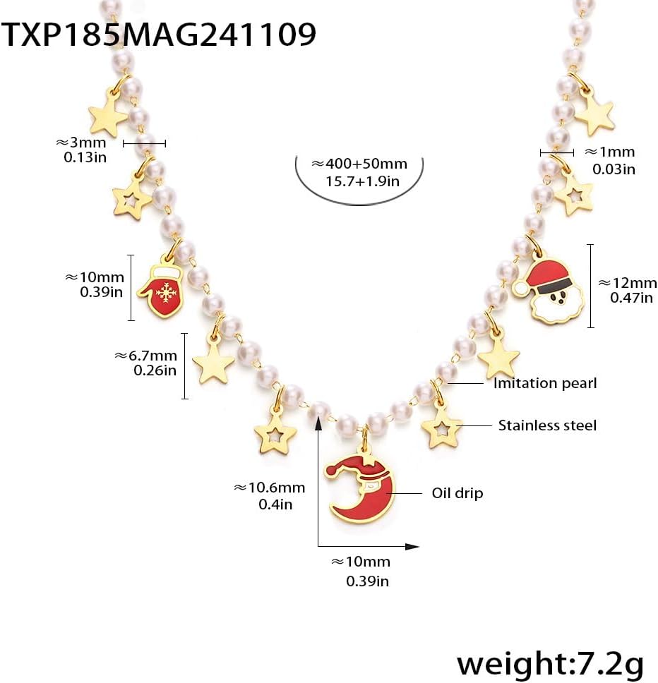 Kokoma Christmas Moon Santa Claus Pendant Necklace for Women Gold Star Tassel Charms Choker Necklace for Christmas Thanksgiving Holiday Party Costume Accessories - Image 4