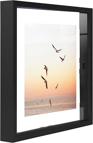 Vista 184 de Frametory, Marco de fotos flotante de 16 x 20 pulgadas, marco de fotos de metal, cristal real, para montaje en pared o mesa (negro, paquete de 2)