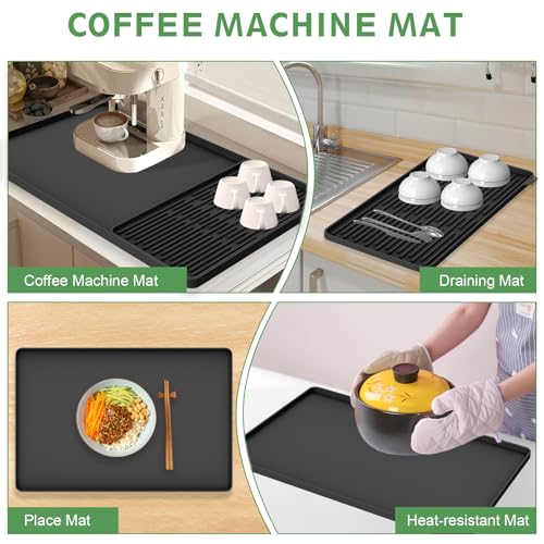 Silicone Coffee Mat 24"x16", 2-in-1 Coffee Bar Mat with Detachable Drying Mat, Heat Resistant Espresso Machine Mat, Non-Slip Under Coffee Maker Mat for Countertop, Fits Breville Ninja Keurig, Black by Hugro Tarfive - Used condition - Image 7
