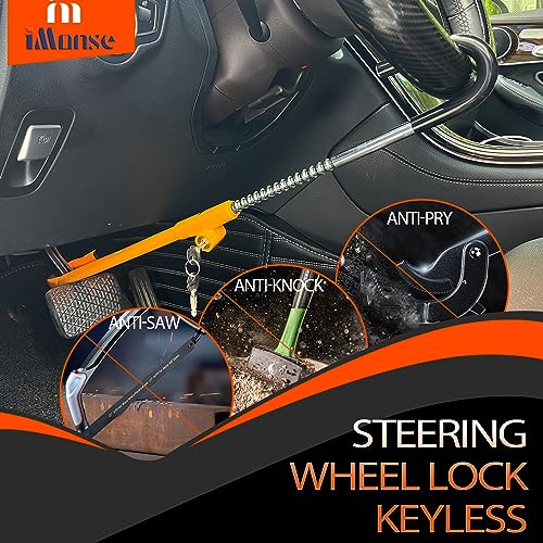 iMonse Steering Wheel Lock Anti-Theft Car Device, Steering Wheel Pedal Brake Lock Retractable Hook Car Security Products Universal Fit(Yellow)