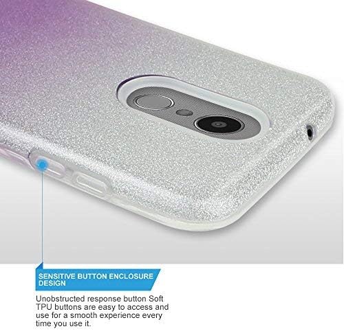 TJS Case for LG Aristo 2/Aristo 2 Plus/Aristo 3/Aristo 3 Plus/Tribute Dynasty/Tribute Empire/Fortune 2/Rebel 3 LTE [Full Coverage Tempered Glass Screen Protector] Glitter Paper Phone Cover (Purple)