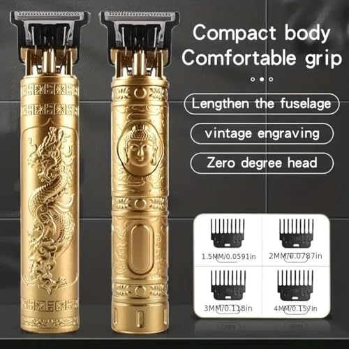 Image of Trimmer Men Professional Cordless Hair Clipper Dragon Style,Rechargeable Trimmer For Beard,Hairs,Moustache & Face,Electric T Blade Zero Gapped Shaving Machine Men's Grooming Kit(plastick gold)