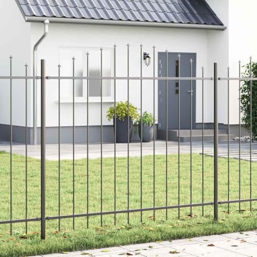vidaXL Valla de Jardín con Parte Superior Arqueada Gris 8,5 m x 1,5 m Barrera de Acero Recubierto de Polvo Paneles Decorativos de Cercado Juego de 5 para Límites Modernos de Granjas, Jardines de Caba
