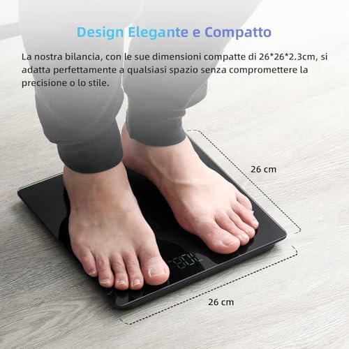 Healthkeep Bilancia Pesapersone Digitale 180 kg, Alta Precisione 0,1 kg, Display LED Retroilluminato,Vetro Temperato 5 mm, Design Ultrasottile, Batterie Incluse - Immagine 3