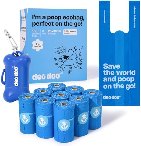 Hundekotbeutel Biologisch Abbaubar mit Henkel und Spender Kotbeutel für Hunde mit Iris Duft 108 Stück 9 Rollen Spender Aus Recycelten Materialien Hergestellt 50% Speisestärke Ausla