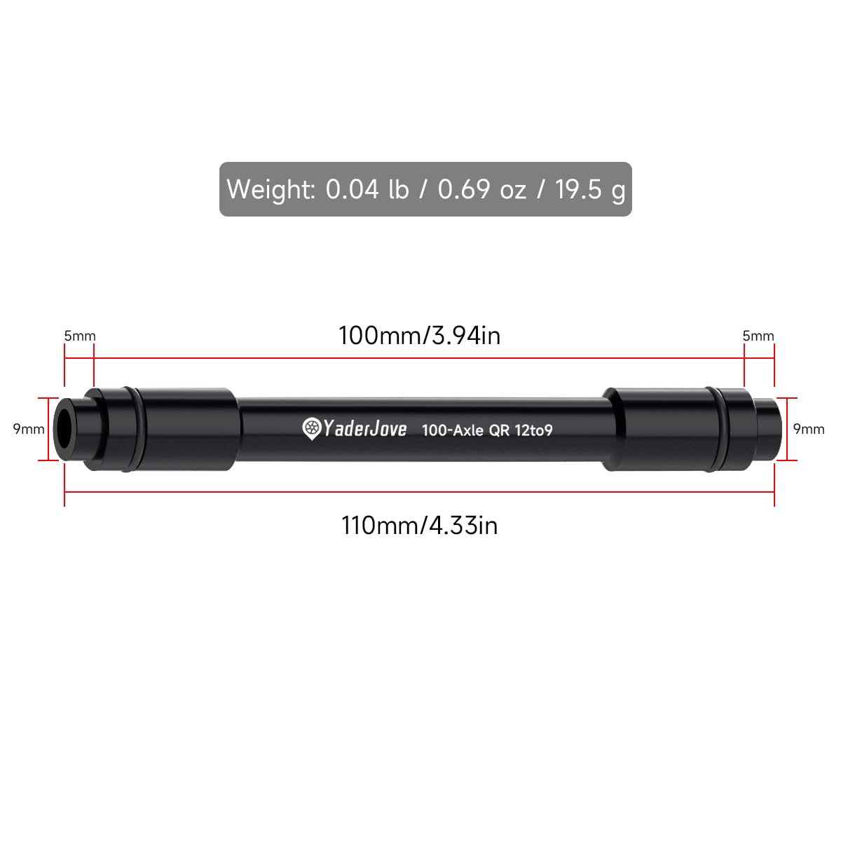 YaderJove 12mm to 9mm Bicycle Hubs Thru Axle Bike Axle Adapter (100 mm Spacing)