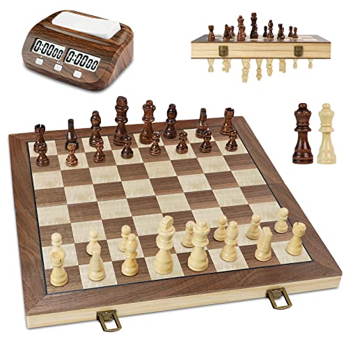 Leap Magnetic Wooden 15.5’’ Chess Sets And Classic Chess Clock Wooden Appearance Bundle Great For Chess Board Game #TOP7